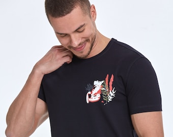 Lobster Graphic Men's T-Shirt, Stylish Black and Khaki T-Shirt, Comfortable Crew Neck T-Shirt, Daily Men's Fashion, Men's Casual Daily Wear