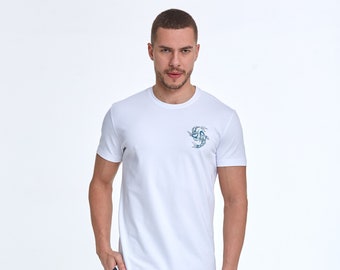 Lincoln Embroidered Men's T-Shirt, Japanese Art Fish Embroidery Tee Gift for Him, Animal Embroidered Tee, Mens Graphic Tees, Funny T Shirt