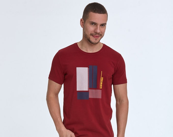 Featured listing image: Axel Printed Men's T-Shirt, Geometric Shapes Tee for a Modern Look, Unique and Stylish Geometric Shapes Tee for Men, Artistic Design Tee