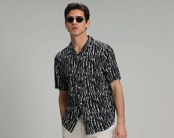 Zebra Shirt, Short-Sleeved Summer Shirt, Black and White Shirt for Men, Trendy Casual Wear, Comfortable Men's Shirt, Daily Fashion