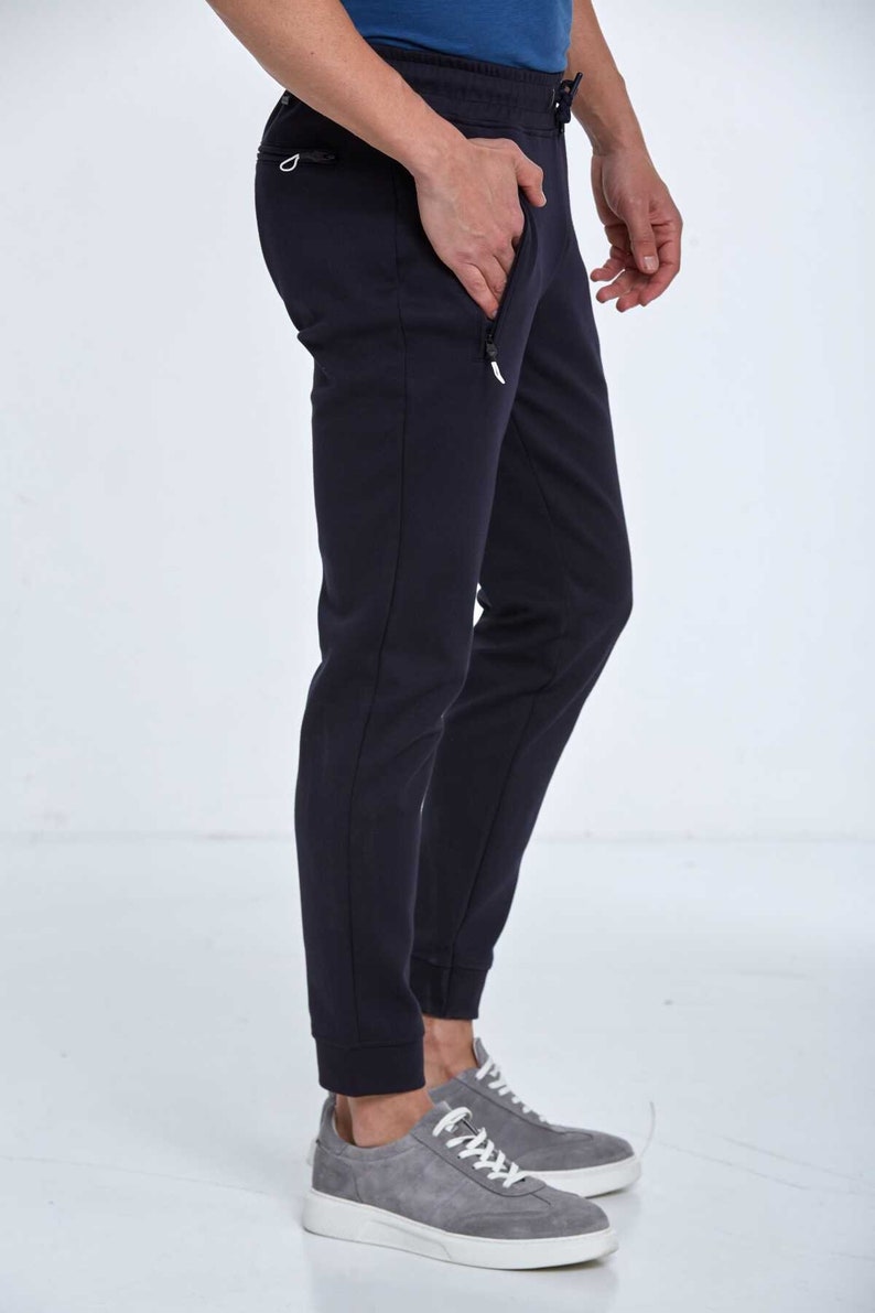 Black Sweatpant, Navy Blue Sporty Pant, Comfortable Daily Wear, Elastic Waist Sweatpants, Zippered Pocket Sports Tracksuit,Casual Sportswear image 6