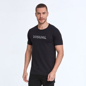 Visual Text Trending Funny Summer Graphic T Shirt for Men Dark Blue