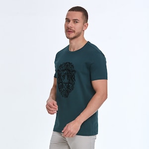 Modern Lion Flock Print Cotton Slim Fit T-Shirt for Men Unique and Stylish Design image 3