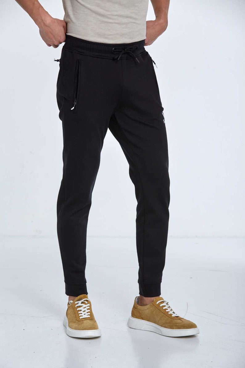 Black Sweatpant, Navy Blue Sporty Pant, Comfortable Daily Wear, Elastic Waist Sweatpants, Zippered Pocket Sports Tracksuit,Casual Sportswear image 10