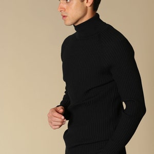 RIBBED TURTLENECK SWEATER Black Wool Knit Winter Warm - Etsy