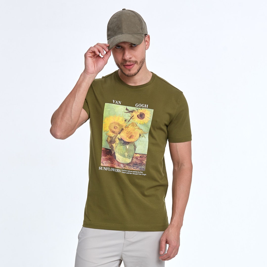 Van Gogh Sunflowers Tee Gift for Him, Floral Summer Graphic Tee for Men