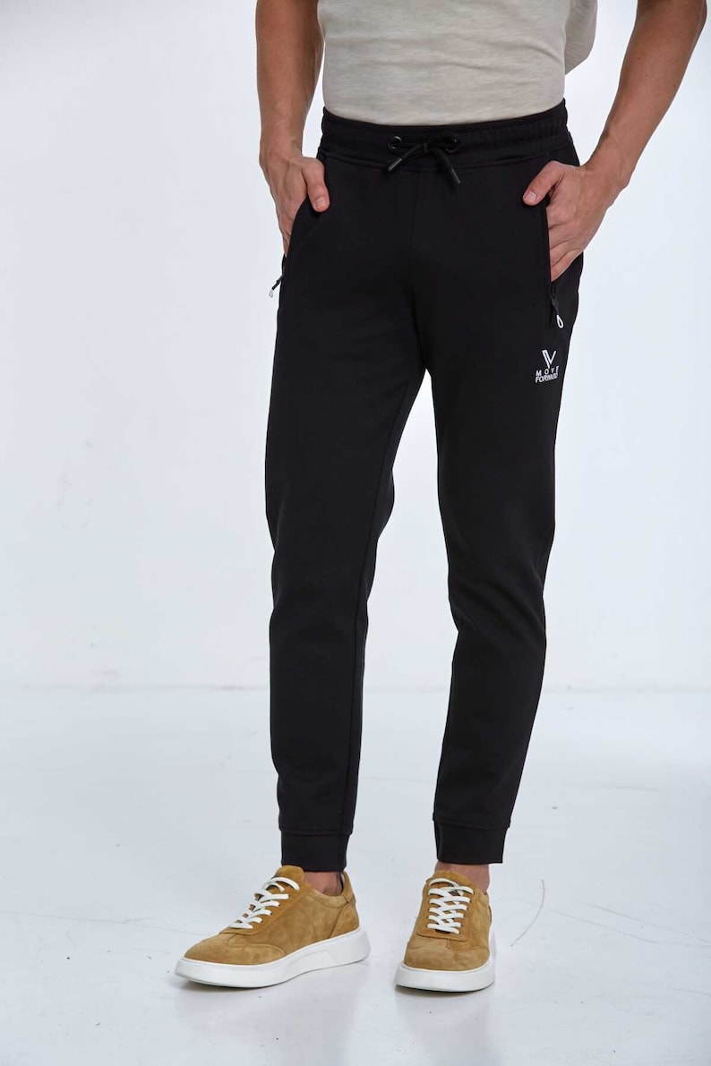 Black Sweatpant, Navy Blue Sporty Pant, Comfortable Daily Wear, Elastic Waist Sweatpants, Zippered Pocket Sports Tracksuit,Casual Sportswear image 8