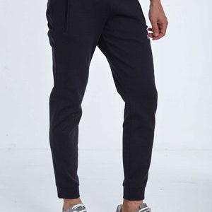 Black Sweatpant, Navy Blue Sporty Pant, Comfortable Daily Wear, Elastic Waist Sweatpants, Zippered Pocket Sports Tracksuit,Casual Sportswear image 5