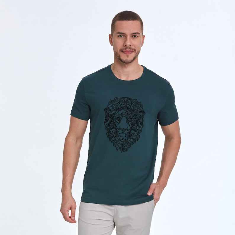 Modern Lion Flock Print Cotton Slim Fit T-Shirt for Men Unique and Stylish Design image 1