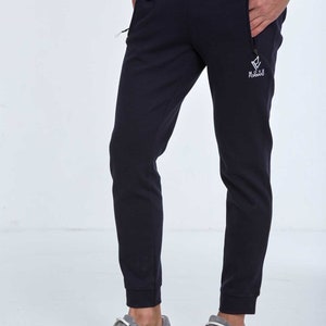 Black Sweatpant, Navy Blue Sporty Pant, Comfortable Daily Wear, Elastic Waist Sweatpants, Zippered Pocket Sports Tracksuit,Casual Sportswear image 4