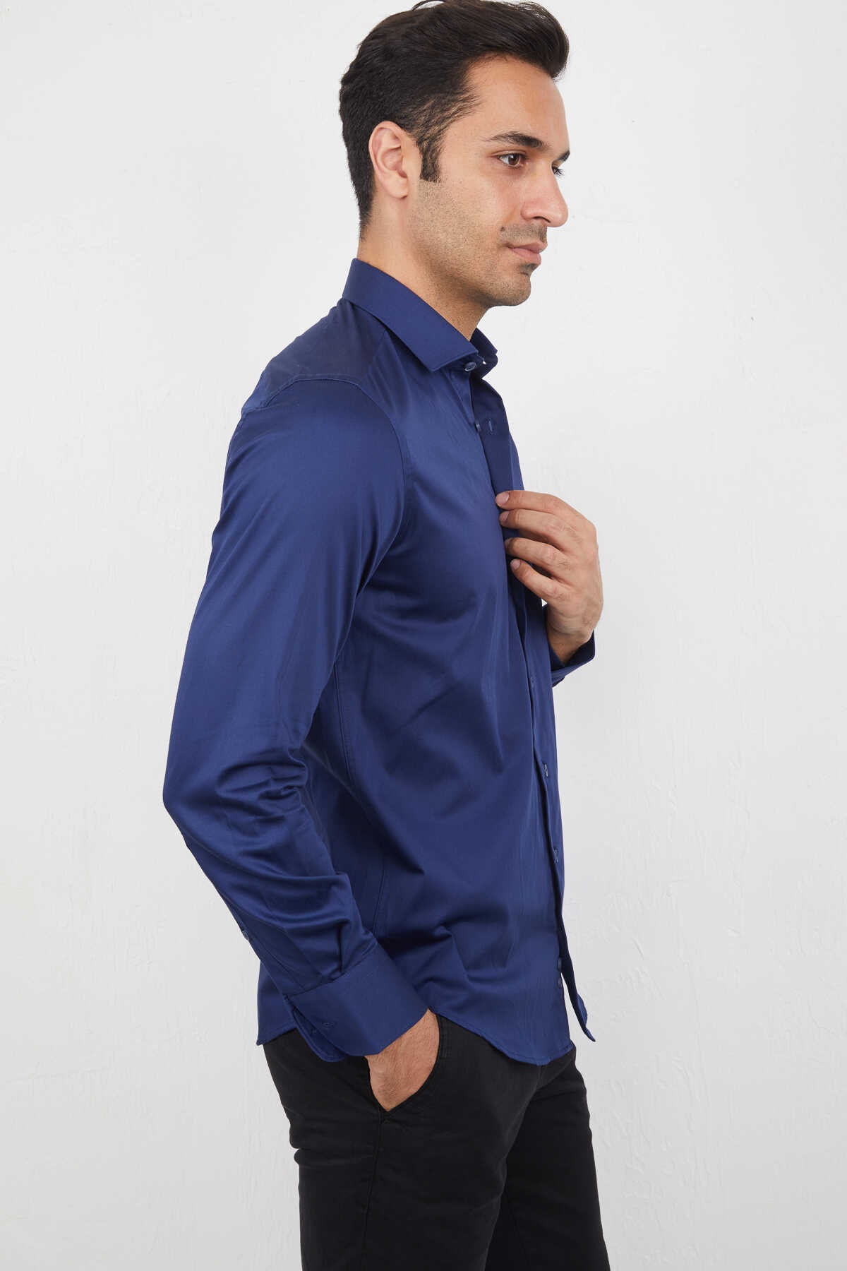 SATIN MEN SHIRT, Formal Long Sleeve Plain Office Shirt, Cotton Blend ...