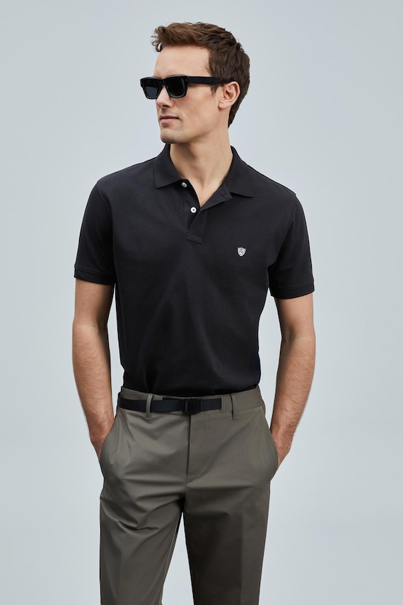 Laon Smart Men's Polo T-Shirt, Unique Embroidery Pique Cotton Polo Shirt, Golf Shirt for Men, Vintage Shirt Gift for Dad, Plain Polo T Shirt