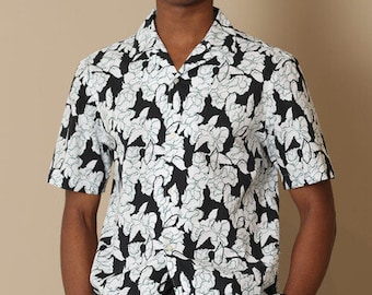 Black-White Pattern Shirt, Daily Shirt for Men, Short-Sleeve Summer Shirt, Cotton T-Shirt, Oversize Comfortable Short-Sleeve Shirt
