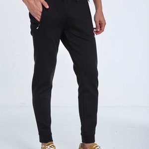 Black Sweatpant, Navy Blue Sporty Pant, Comfortable Daily Wear, Elastic Waist Sweatpants, Zippered Pocket Sports Tracksuit,Casual Sportswear image 9