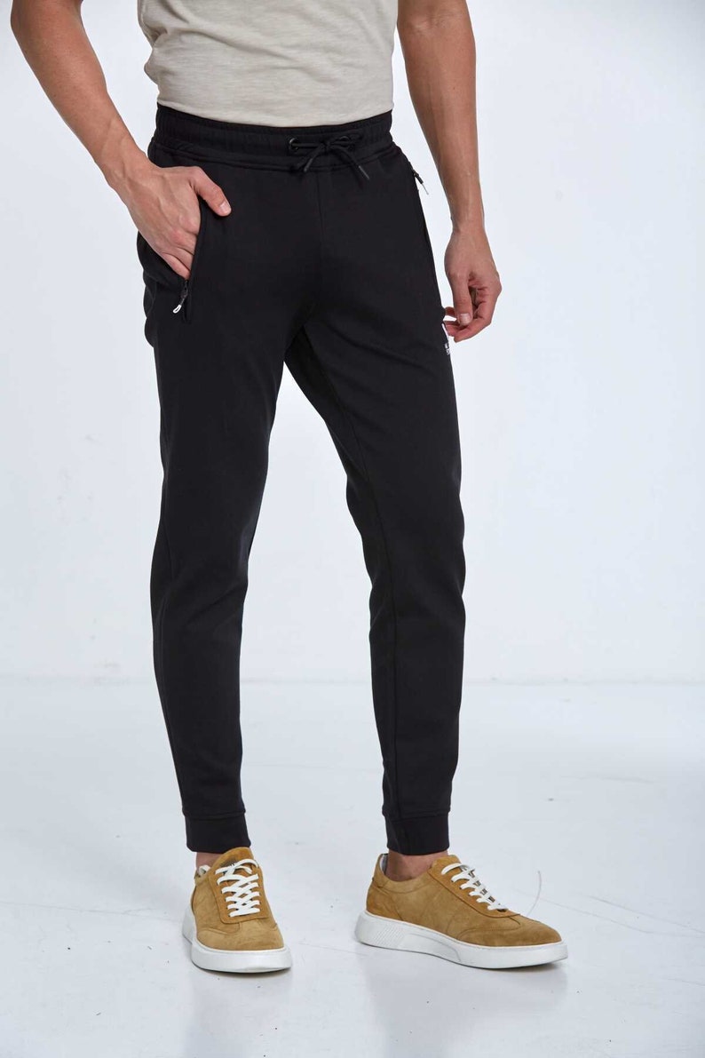 Black Sweatpant, Navy Blue Sporty Pant, Comfortable Daily Wear, Elastic Waist Sweatpants, Zippered Pocket Sports Tracksuit,Casual Sportswear image 9