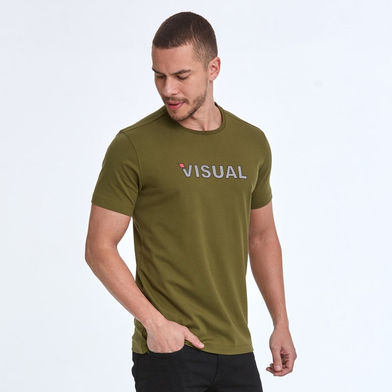 Visual Text Trending Funny Summer Graphic T Shirt for Men Khaki