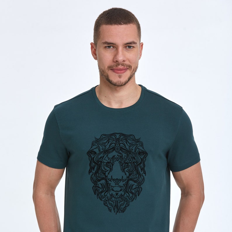 Modern Lion Flock Print Cotton Slim Fit T-Shirt for Men Unique and Stylish Design image 4