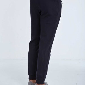 Black Sweatpant, Navy Blue Sporty Pant, Comfortable Daily Wear, Elastic Waist Sweatpants, Zippered Pocket Sports Tracksuit,Casual Sportswear image 7