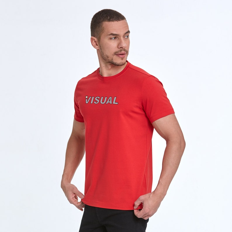 Visual Text Trending Funny Summer Graphic T Shirt for Men Red