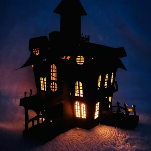 Kit de linterna de casa encantada 3D / Casa de Halloween / Casa de brujas / Decoración de Halloween / Mansión encantada / Artesanía de cartón