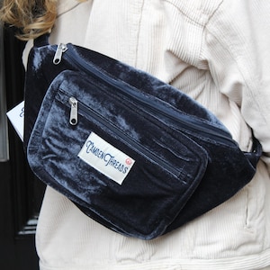 Blue Velvet Fanny Pack: Cotton Bum Bag with Polka Dot Lining