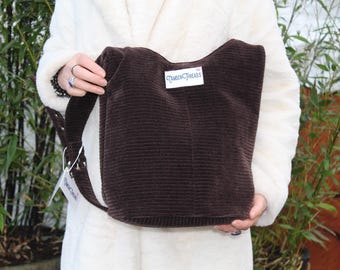 Corduroy Hobo Bag: Coffee Brown Crossbody with Adjustable Strap