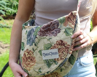 Floral Tapestry Hobo Bag: Large Cotton Crossbody Purse