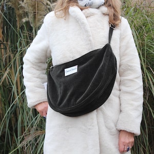 Corduroy Hobo Crossbody Bag: Khaki Green Slouchy Shoulder Bag