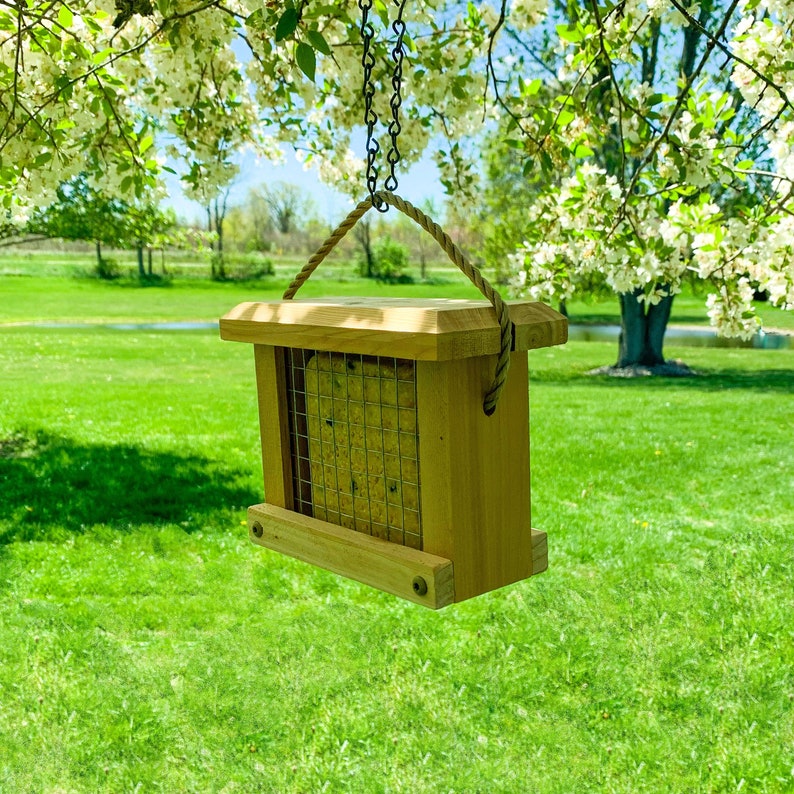 Birdsmak Cedar Hanging Suet Bird Feeder Etsy