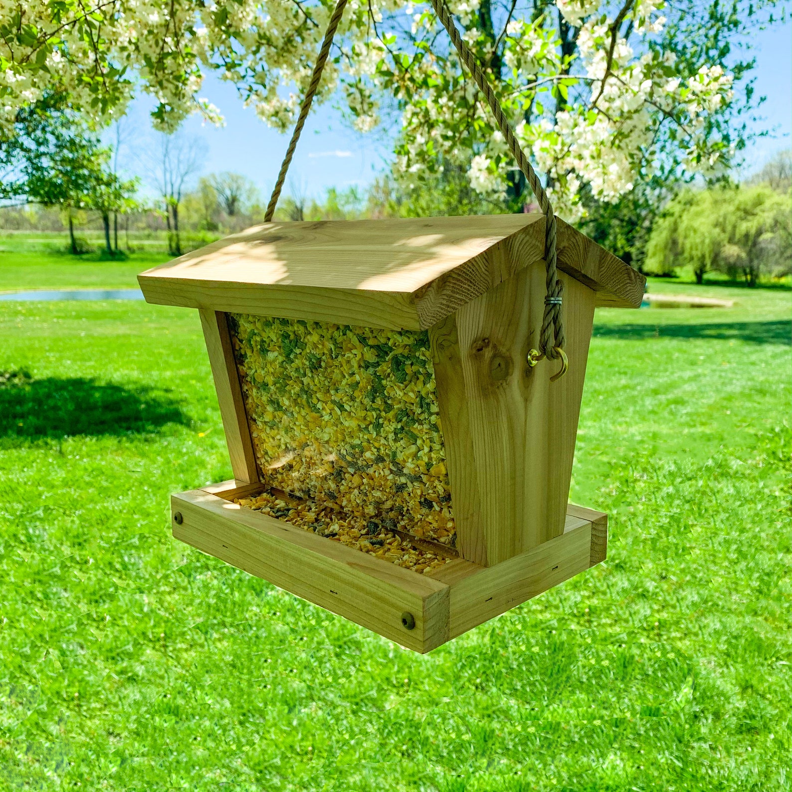 BirdSmak Cedar Hopper Hanging Bird Feeder Etsy