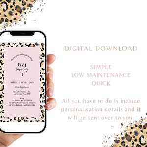 Pink leopard print Children&#39;s adults birthday party invitation Digital download