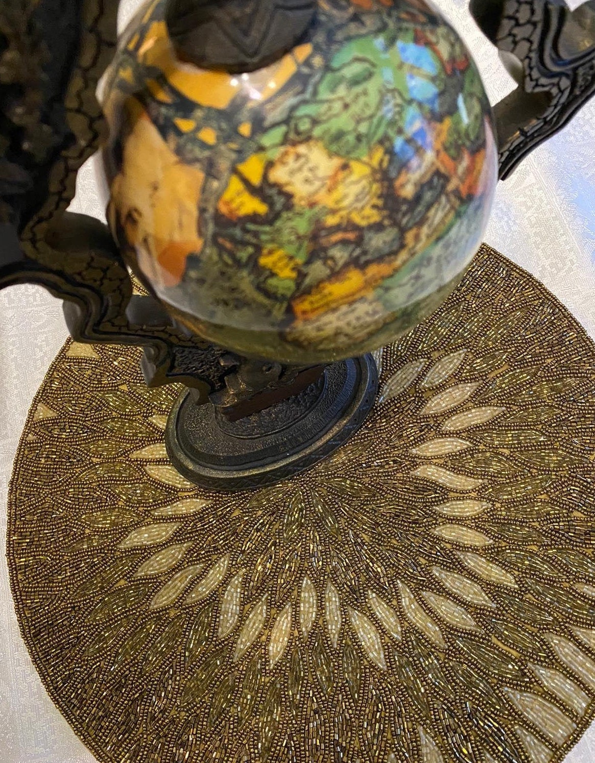 Handmade Tone of Gold Glass Beaded Placemat Etsy UK