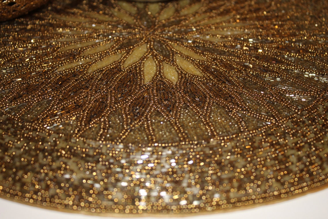 38 Cm Glass Handmade Beaded Placemats Gold Perfect for Christmas
