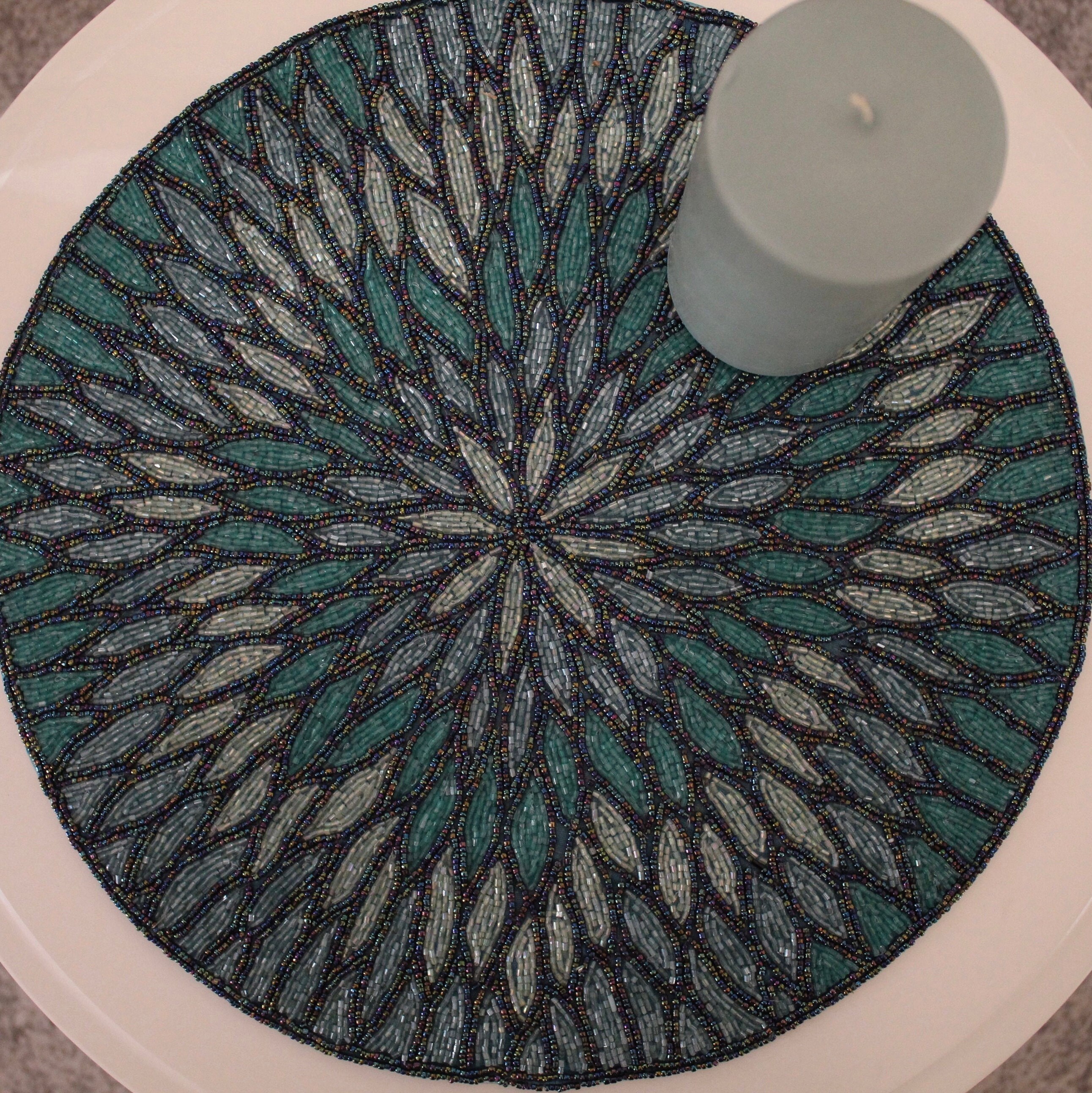 Glass Handmade Beaded Mainly Blue With Silver Placemats Perfect for Any