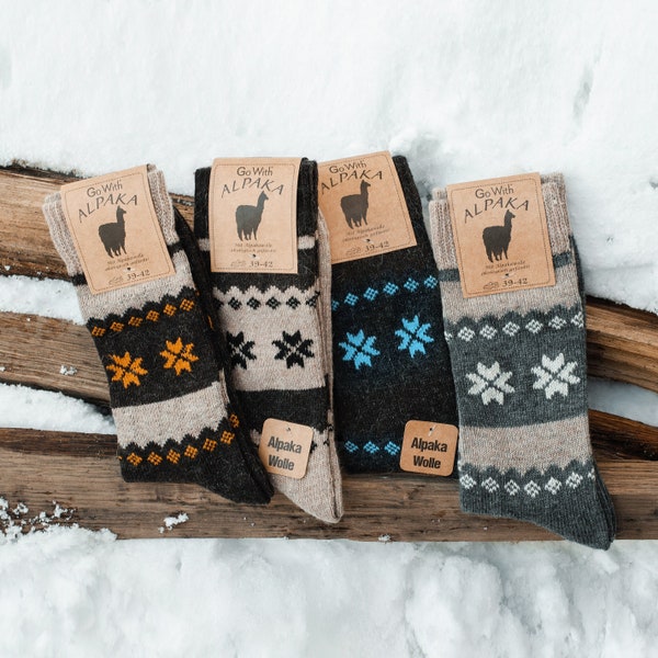 Chaussettes en laine d'alpaga, 4 paires multipack, chaussettes de Noël, chaussettes de randonnée, chaussettes d'hiver thermiques douces et confortables pour hommes et femmes, chaussettes de lit