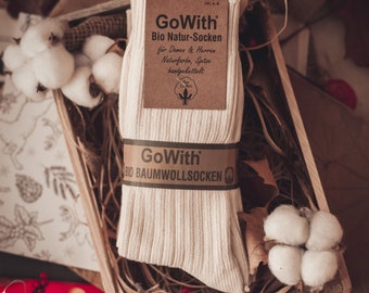 GoWith 4 Paar Unisex Natural %97 Baumwolle Socken | Reine gekämmte Baumwolle | Nahtlose Bio Crew Creme Socken| Für MÄNNER UND FRAUEN