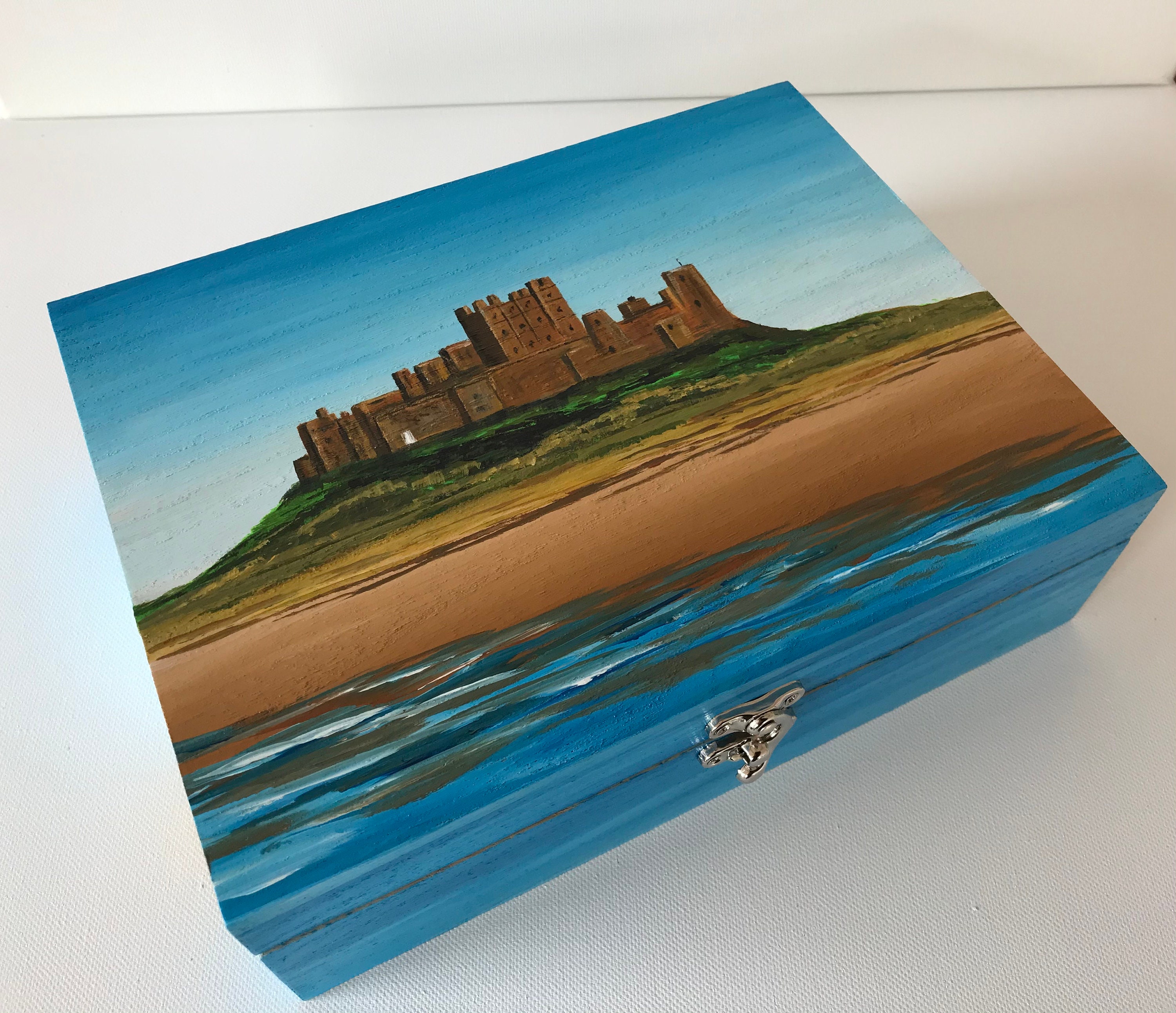 Hand Painted Keepsake Box with six compartments. Original Etsy