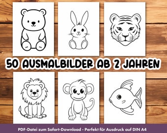 50 easy coloring pages for children from 2 years | Coloring book for toddlers | Coloring pages + templates | Coloring pages for beginners