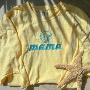Mama Shell Embroidered Tshirt, Custom Shirt, Seashell, Coastal Tshirt, Beachy Embroidered Tshirt, 100% ringspun cotton