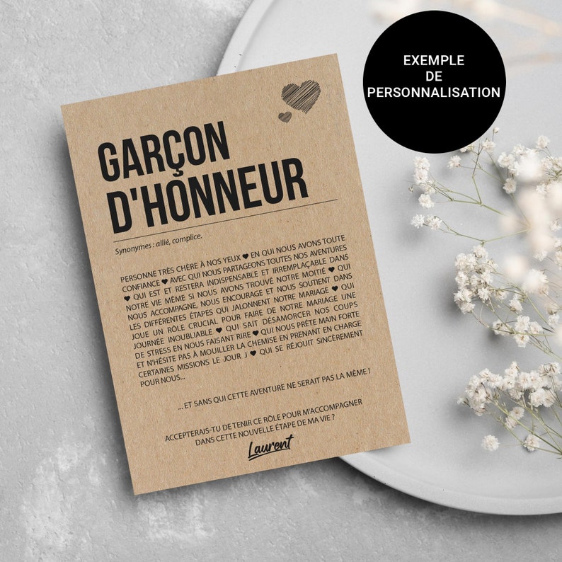 Carte définition Garçon d'honneur Carte demande garçon d'honneur mariage Cadeau mariage Personnalisable image 3