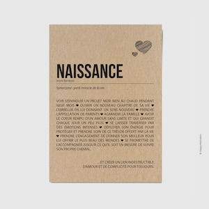 Carte définition naissance - Carte de félicitation naissance - Idée cadeau naissance - annonce naissance - Voeux - Personnalisable en option