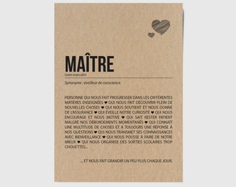 Carte définition Maître - Carte Merci maître - Idée cadeau maître - Personnalisation possible