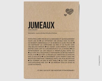 Carte de félicitations naissance jumeaux - naissance jumeaux - carte de félicitations jumeaux - carte définition jumeaux - Personnalisable