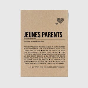 Carte définition Jeunes Parents - Carte de félicitation naissance - Cadeau naissance - Félicitations jeunes parents - Personnalisable