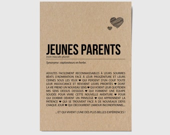 Carte définition Jeunes Parents - Carte de félicitation naissance - Cadeau naissance - Félicitations jeunes parents - Personnalisable