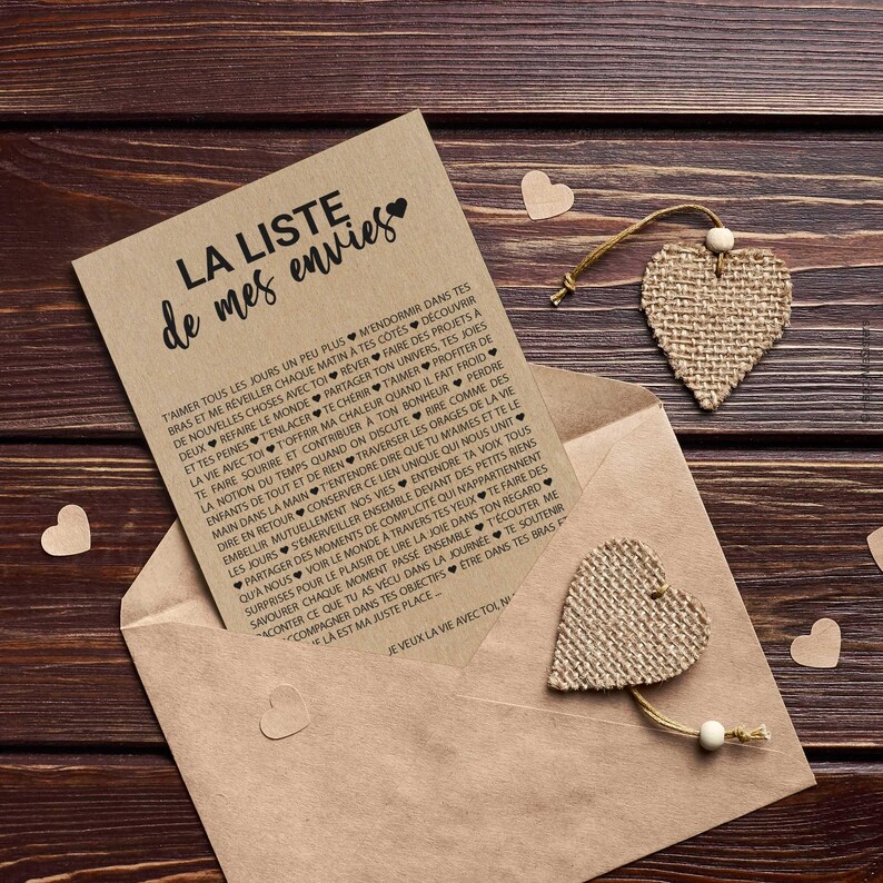 Carte d'amour La liste de mes envies - Carte Saint-Valentin - carte demande mariage - Personnalisable image 5