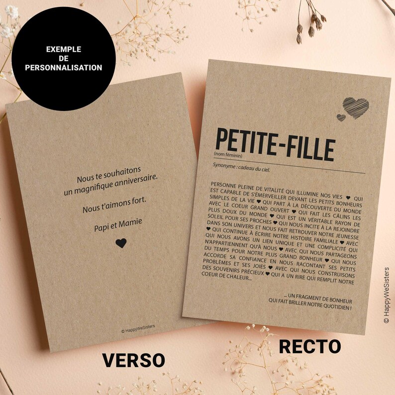 Carte définition petite-fille - Carte de grands-parents pour petite-fille - Carte d'anniversaire - Carte d'affection - Personnalisable image 4
