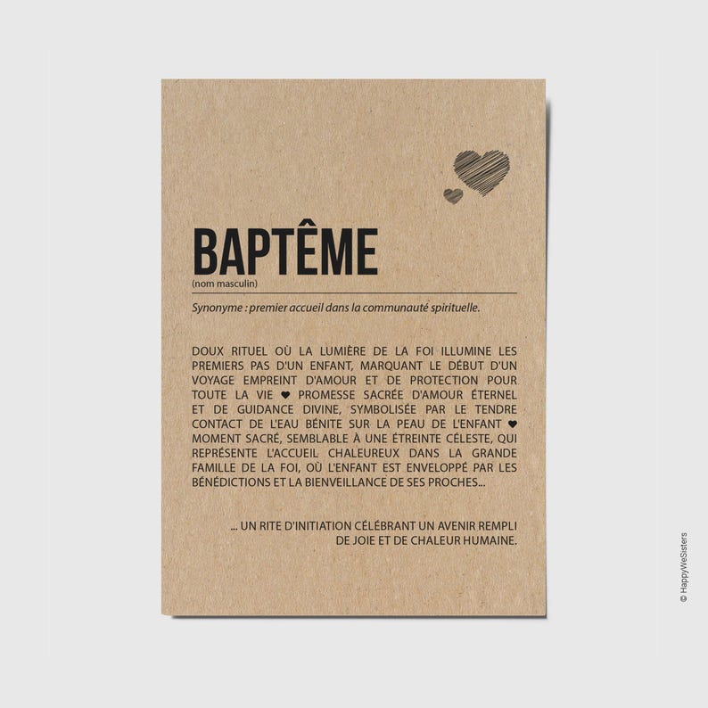 Carte définition Baptême - Cadeau de baptême - Carte de voeux baptême - Personnalisable image 1