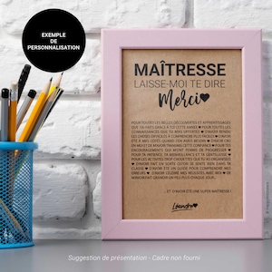 Carte merci Maîtresse - Carte maîtresse fin d'année scolaire - Idée cadeau maîtresse - Personnalisable 画像 4