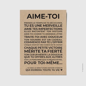 Carte Inspirante - Aime-toi, Message Positif et Motivant - Cadeau Bien-être - Message d’Amour de Soi et de Bienveillance